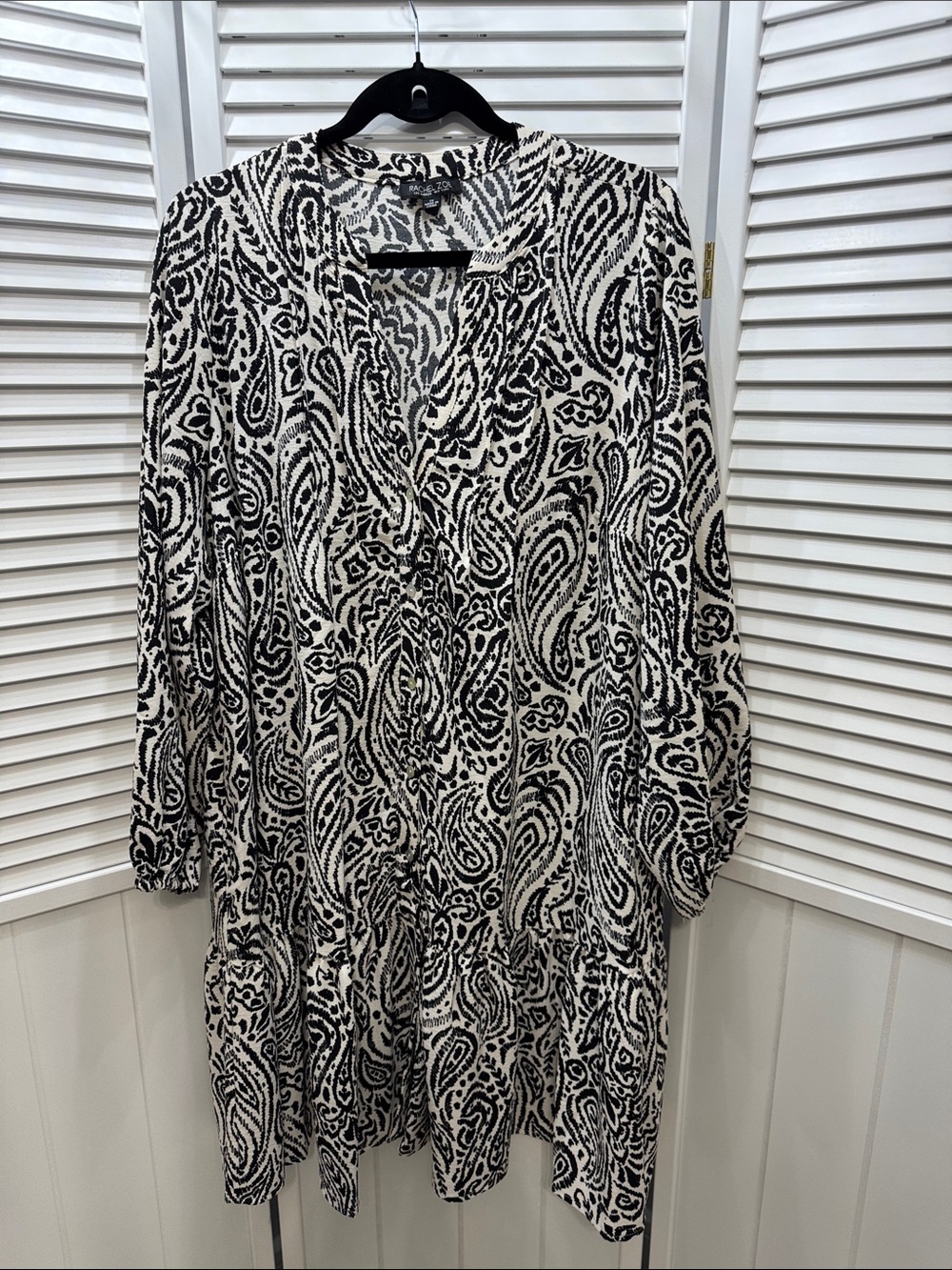 Rachel Zoe Black and White Paisley Long Sleeve Tiered Dress